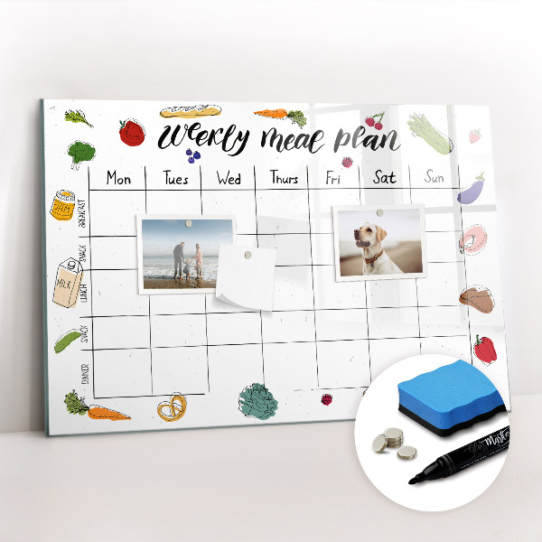 Beschrijfbaar magneetbord van glas met design Wekelijks menu