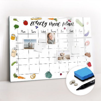 Beschrijfbaar magneetbord van glas met design Wekelijks menu