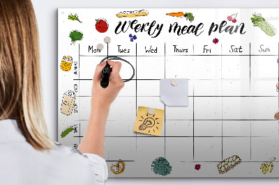 Beschrijfbaar magneetbord van glas met design Wekelijks menu