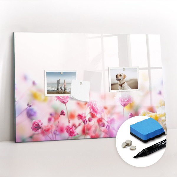 Beschrijfbaar magneetbord van glas met design Bloemen in de weide