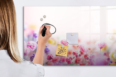 Beschrijfbaar magneetbord van glas met design Bloemen in de weide