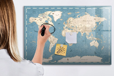 Magnetisch planbord voor de muur van bedrukt glas Vintage wereldkaart