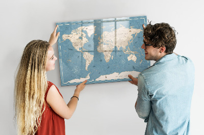 Magnetisch planbord voor de muur van bedrukt glas Vintage wereldkaart
