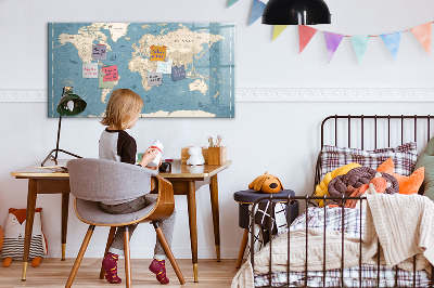 Magnetisch planbord voor de muur van bedrukt glas Vintage wereldkaart