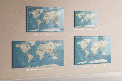 Magnetisch planbord voor de muur van bedrukt glas Vintage wereldkaart