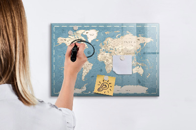 Magnetisch planbord voor de muur van bedrukt glas Vintage wereldkaart
