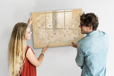 Uitwisbaar glazen planbord met magnetische functie Vintage wereldkaart