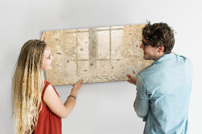 Uitwisbaar glazen planbord met magnetische functie Vintage wereldkaart