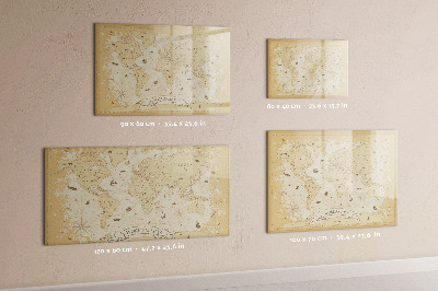 Uitwisbaar glazen planbord met magnetische functie Vintage wereldkaart