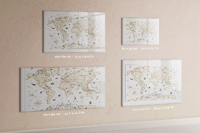 Beschrijfbaar magneetbord van glas met design Vintage wereldkaart