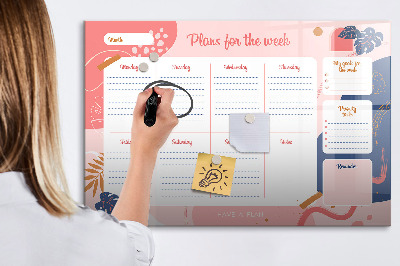 Magnetisch planbord voor de muur van bedrukt glas Wekelijkse planner