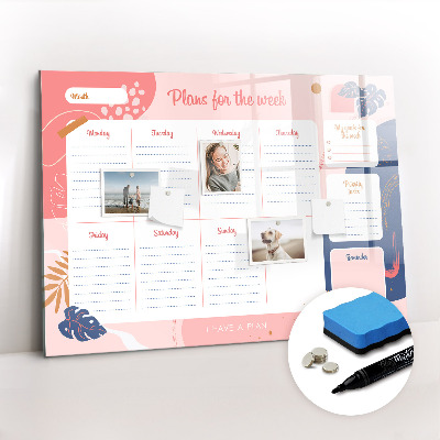 Magnetisch planbord voor de muur van bedrukt glas Wekelijkse planner