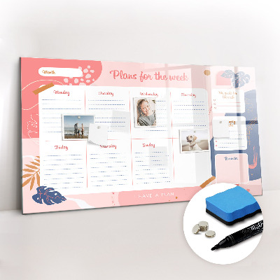 Magnetisch planbord voor de muur van bedrukt glas Wekelijkse planner