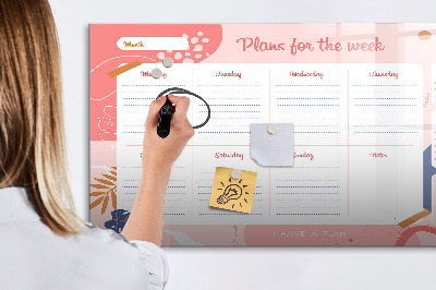 Magnetisch planbord voor de muur van bedrukt glas Wekelijkse planner