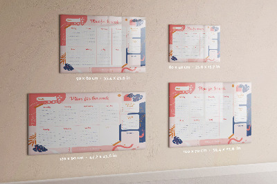 Magnetisch planbord voor de muur van bedrukt glas Wekelijkse planner