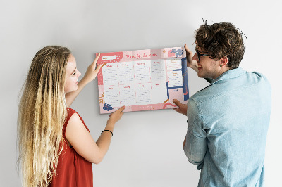Magnetisch planbord voor de muur van bedrukt glas Wekelijkse planner