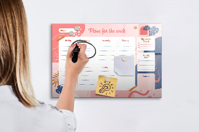 Magnetisch planbord voor de muur van bedrukt glas Wekelijkse planner