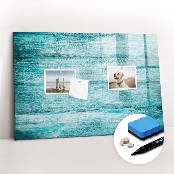 Uitwisbaar glazen planbord met magnetische functie Blauw oud hout