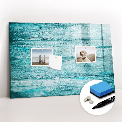 Uitwisbaar glazen planbord met magnetische functie Blauw oud hout