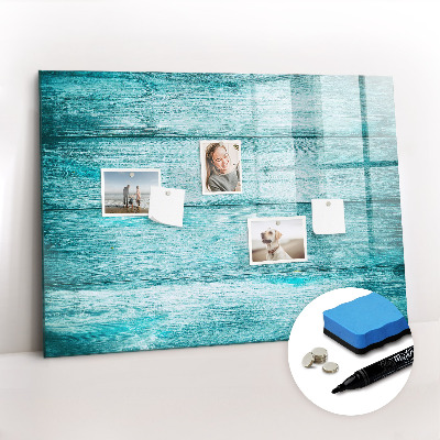 Uitwisbaar glazen planbord met magnetische functie Blauw oud hout