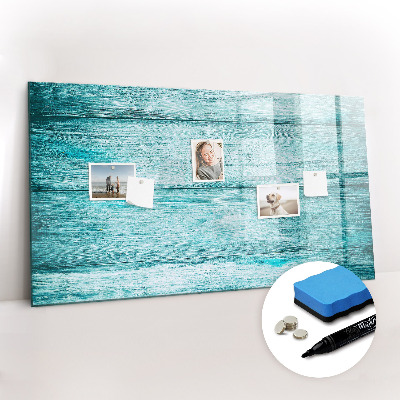 Uitwisbaar glazen planbord met magnetische functie Blauw oud hout