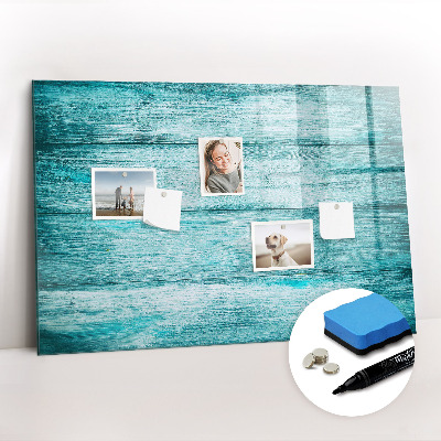 Uitwisbaar glazen planbord met magnetische functie Blauw oud hout