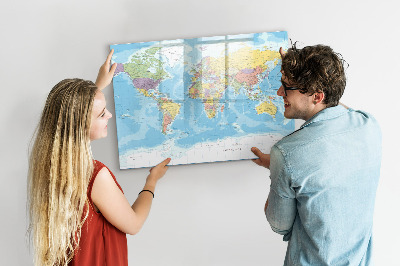 Uitwisbaar glazen planbord met magnetische functie Politieke kaart van de wereld