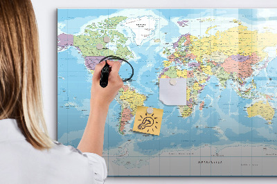 Uitwisbaar glazen planbord met magnetische functie Politieke kaart van de wereld