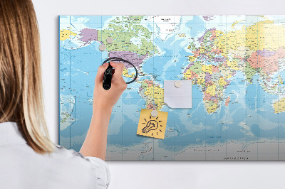 Uitwisbaar glazen planbord met magnetische functie Politieke kaart van de wereld