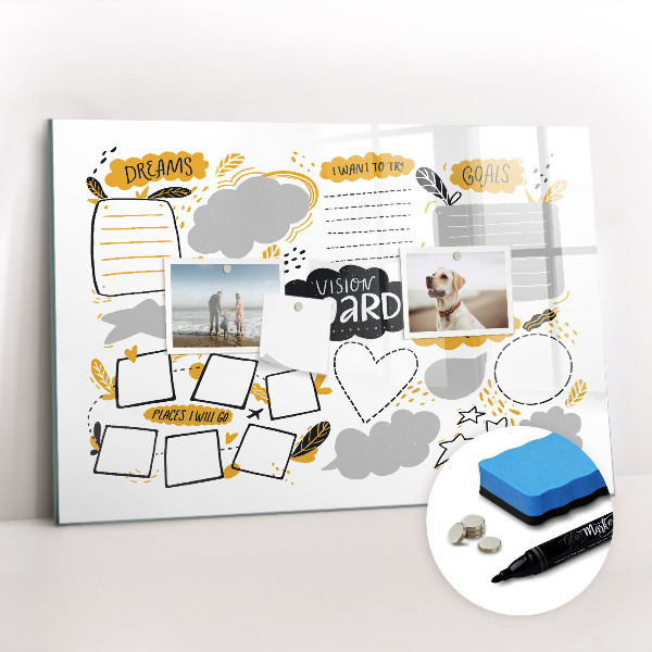 Magnetisch planbord voor de muur van bedrukt glas Nieuwjaarsdoelen