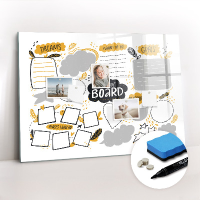 Magnetisch planbord voor de muur van bedrukt glas Nieuwjaarsdoelen