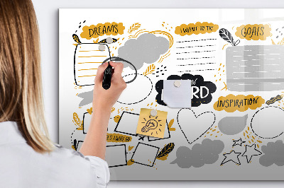 Magnetisch planbord voor de muur van bedrukt glas Nieuwjaarsdoelen