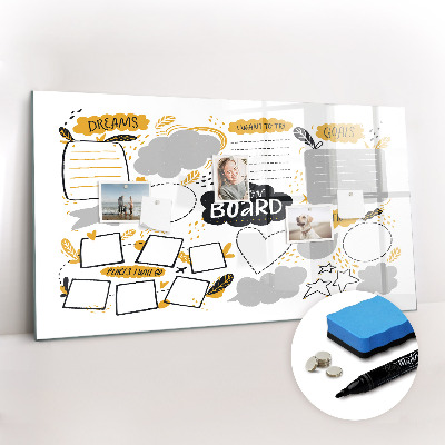 Magnetisch planbord voor de muur van bedrukt glas Nieuwjaarsdoelen
