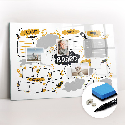 Magnetisch planbord voor de muur van bedrukt glas Nieuwjaarsdoelen