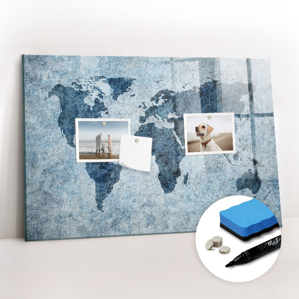 Beschrijfbaar magneetbord van glas met design Geschilderde wereldkaart