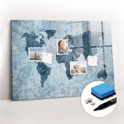 Beschrijfbaar magneetbord van glas met design Geschilderde wereldkaart