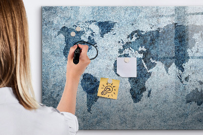 Beschrijfbaar magneetbord van glas met design Geschilderde wereldkaart