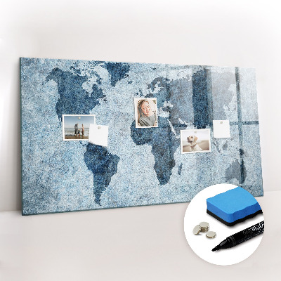 Beschrijfbaar magneetbord van glas met design Geschilderde wereldkaart