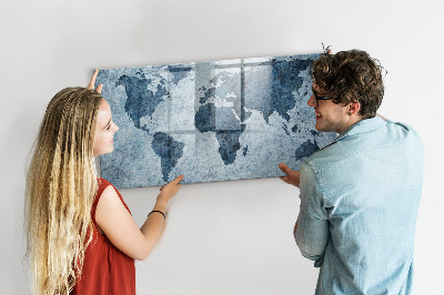 Beschrijfbaar magneetbord van glas met design Geschilderde wereldkaart