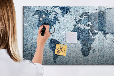 Beschrijfbaar magneetbord van glas met design Geschilderde wereldkaart