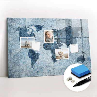 Beschrijfbaar magneetbord van glas met design Geschilderde wereldkaart