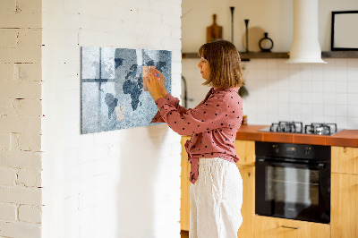 Beschrijfbaar magneetbord van glas met design Geschilderde wereldkaart