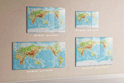 Beschrijfbaar magneetbord van glas met design Fysieke kaart van de wereld