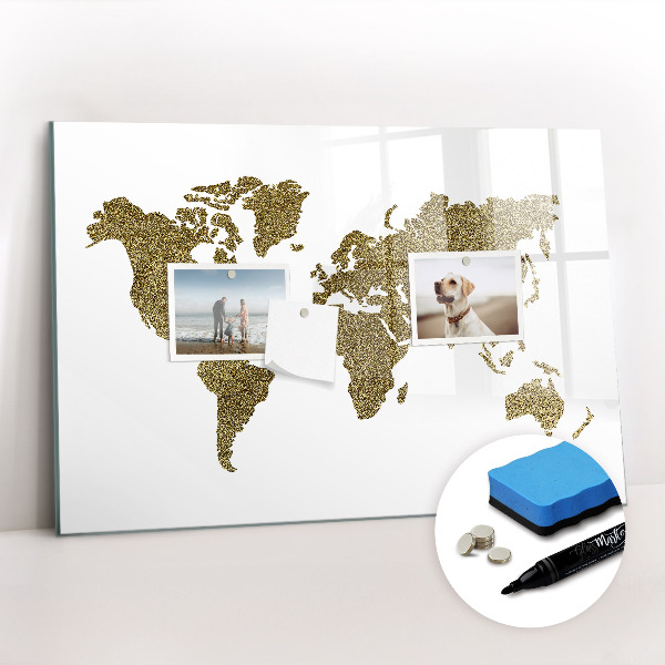 Uitwisbaar glazen planbord met magnetische functie Wereldkaart