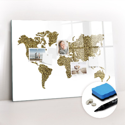 Uitwisbaar glazen planbord met magnetische functie Wereldkaart