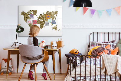 Uitwisbaar glazen planbord met magnetische functie Wereldkaart