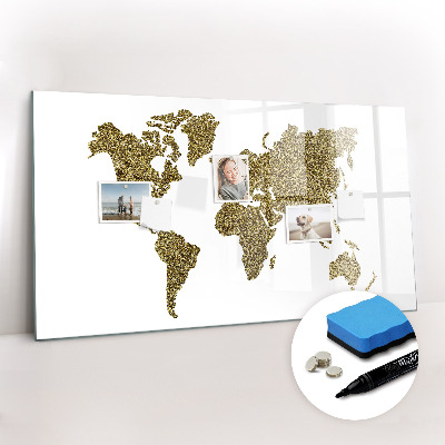 Uitwisbaar glazen planbord met magnetische functie Wereldkaart