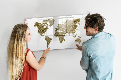 Uitwisbaar glazen planbord met magnetische functie Wereldkaart