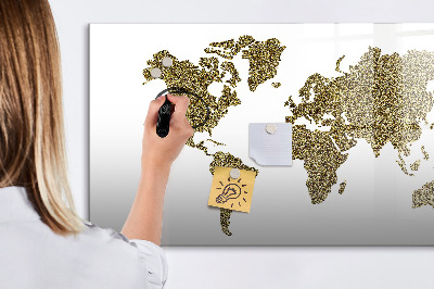 Uitwisbaar glazen planbord met magnetische functie Wereldkaart