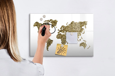 Uitwisbaar glazen planbord met magnetische functie Wereldkaart